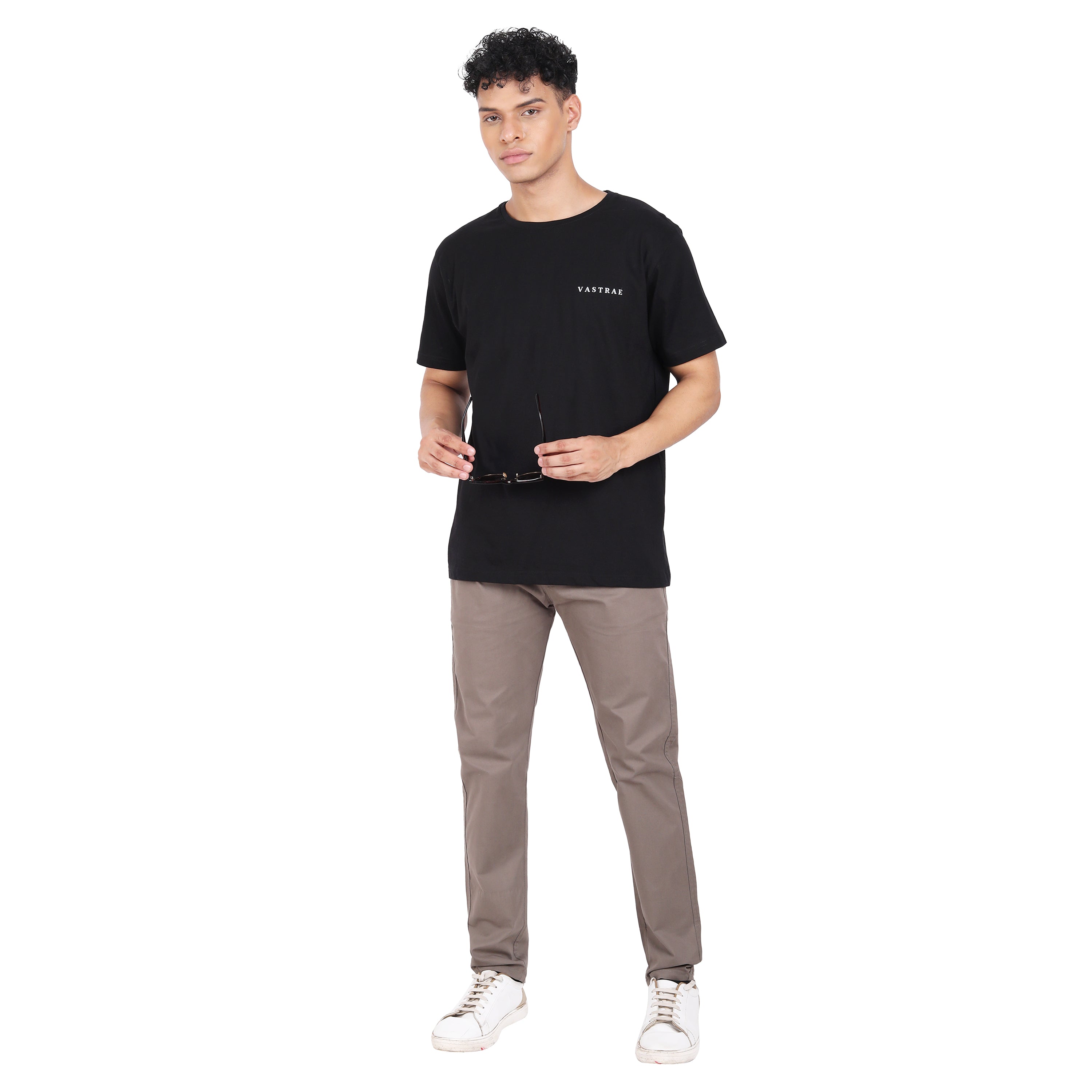 Mens Black Solid Relax Fit Pure Cotton T-shirt