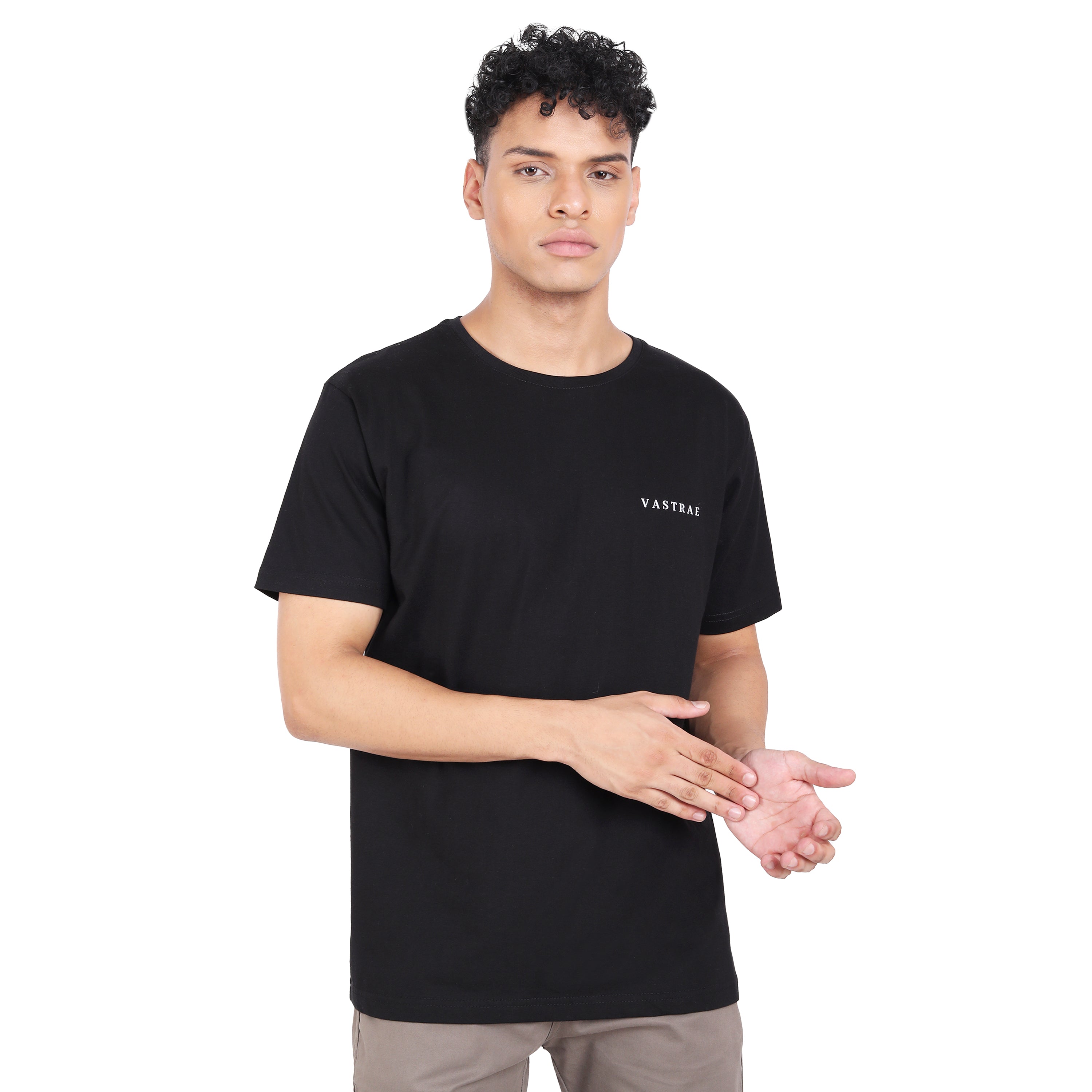 Mens Black Solid Relax Fit Pure Cotton T-shirt