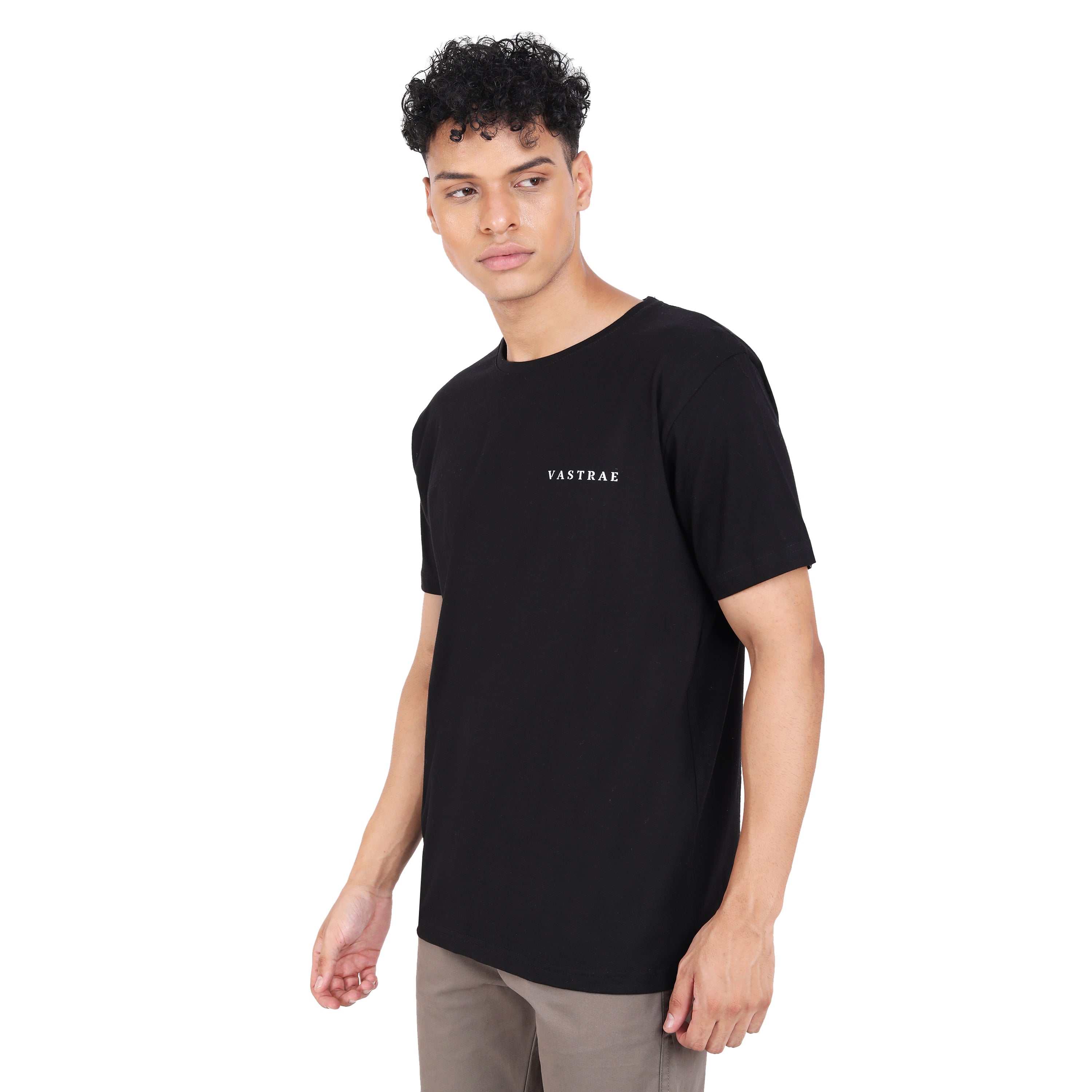 Mens Black Solid Relax Fit Pure Cotton T-shirt