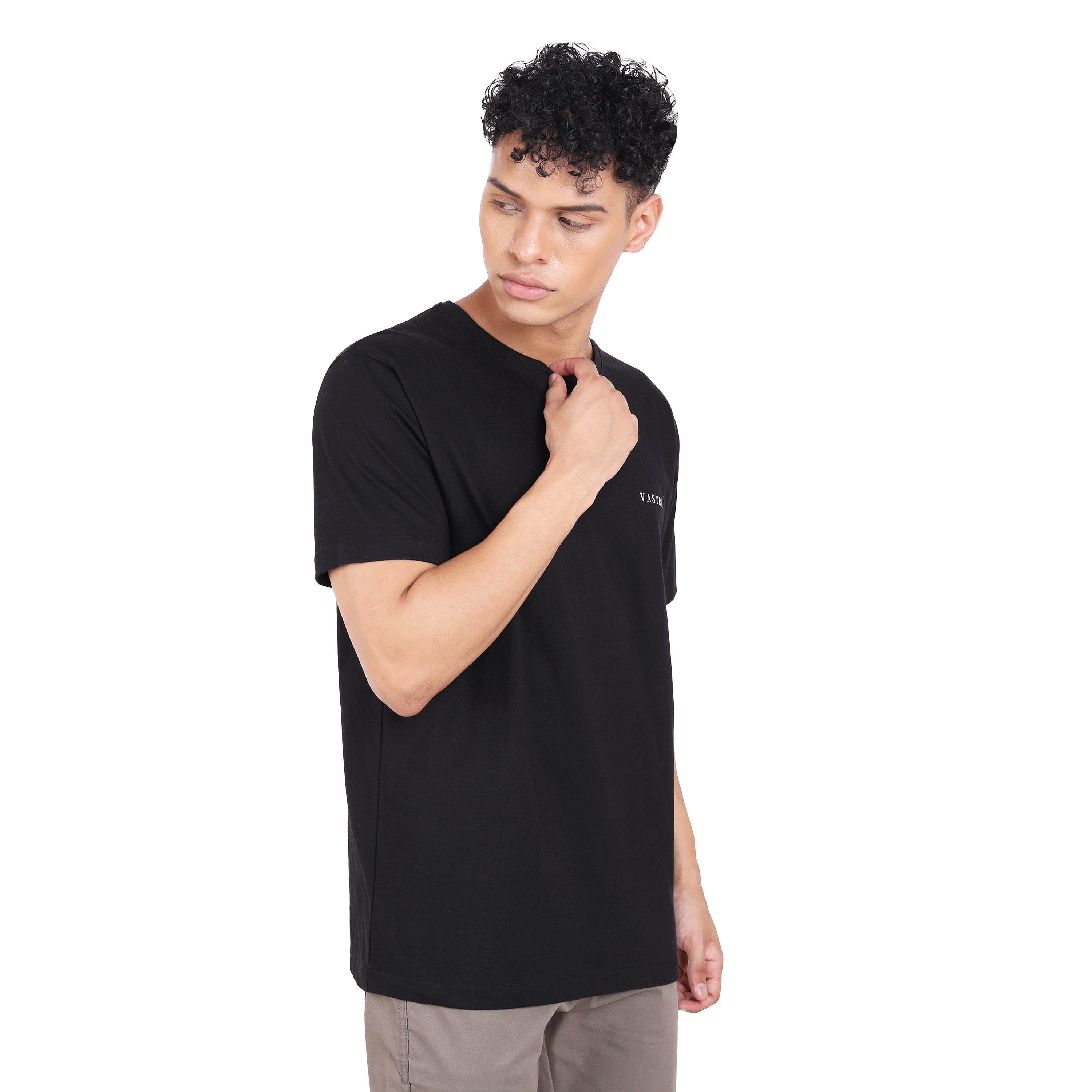 Mens Black Solid Relax Fit Pure Cotton T-shirt