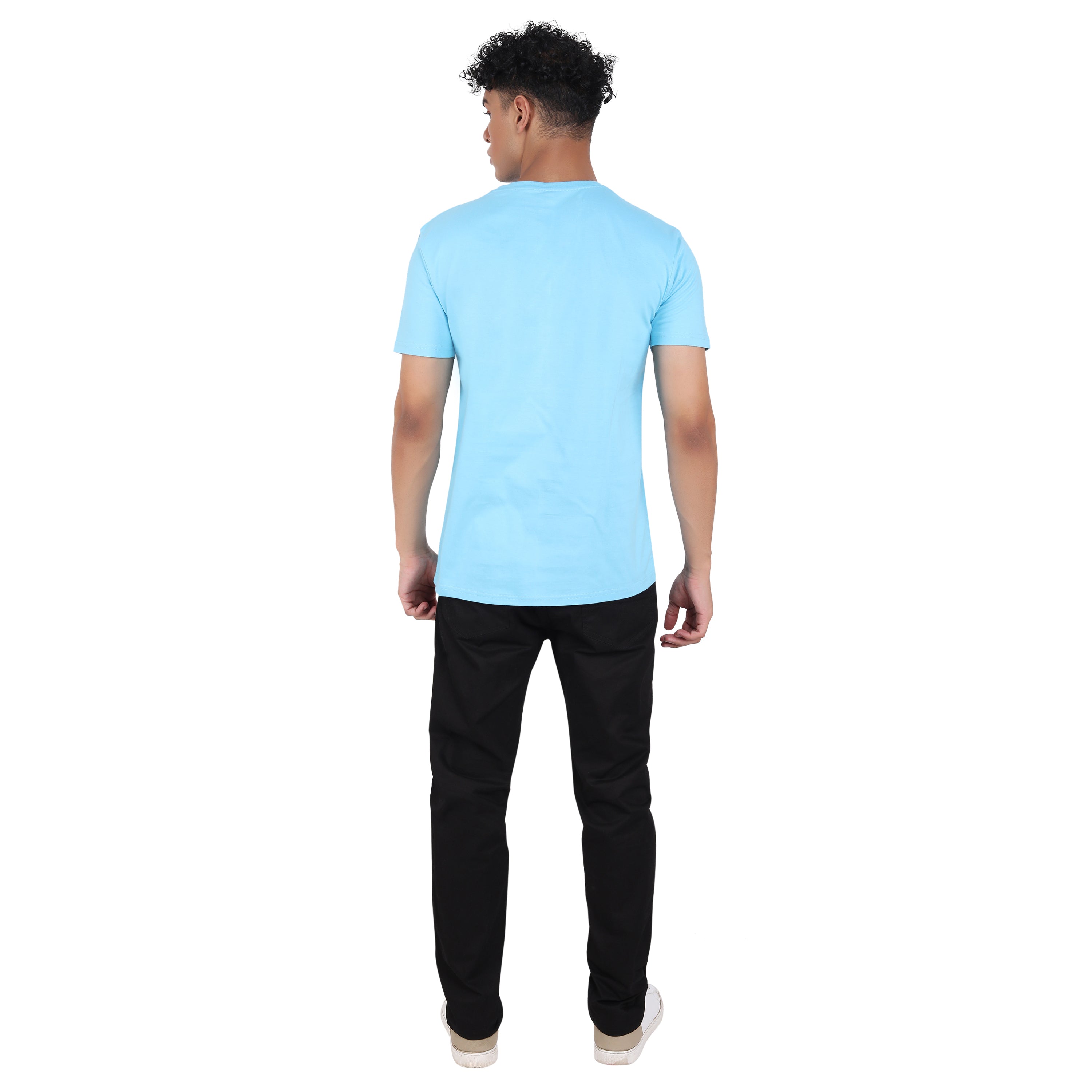 Men Graphic Printed Crew Neck Blue T-shirt