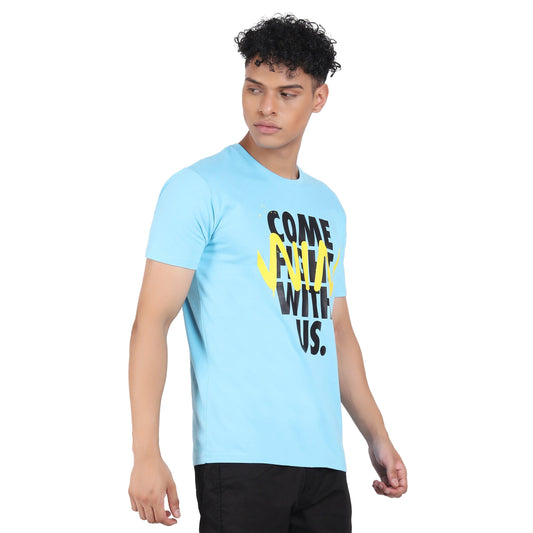 Men Graphic Printed Crew Neck Blue T-shirt